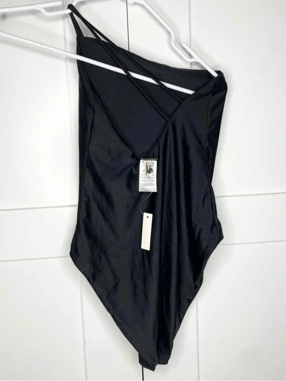 NWT Madewell Double-Strap One-Shoulder One-Piece Swimsuit True Black